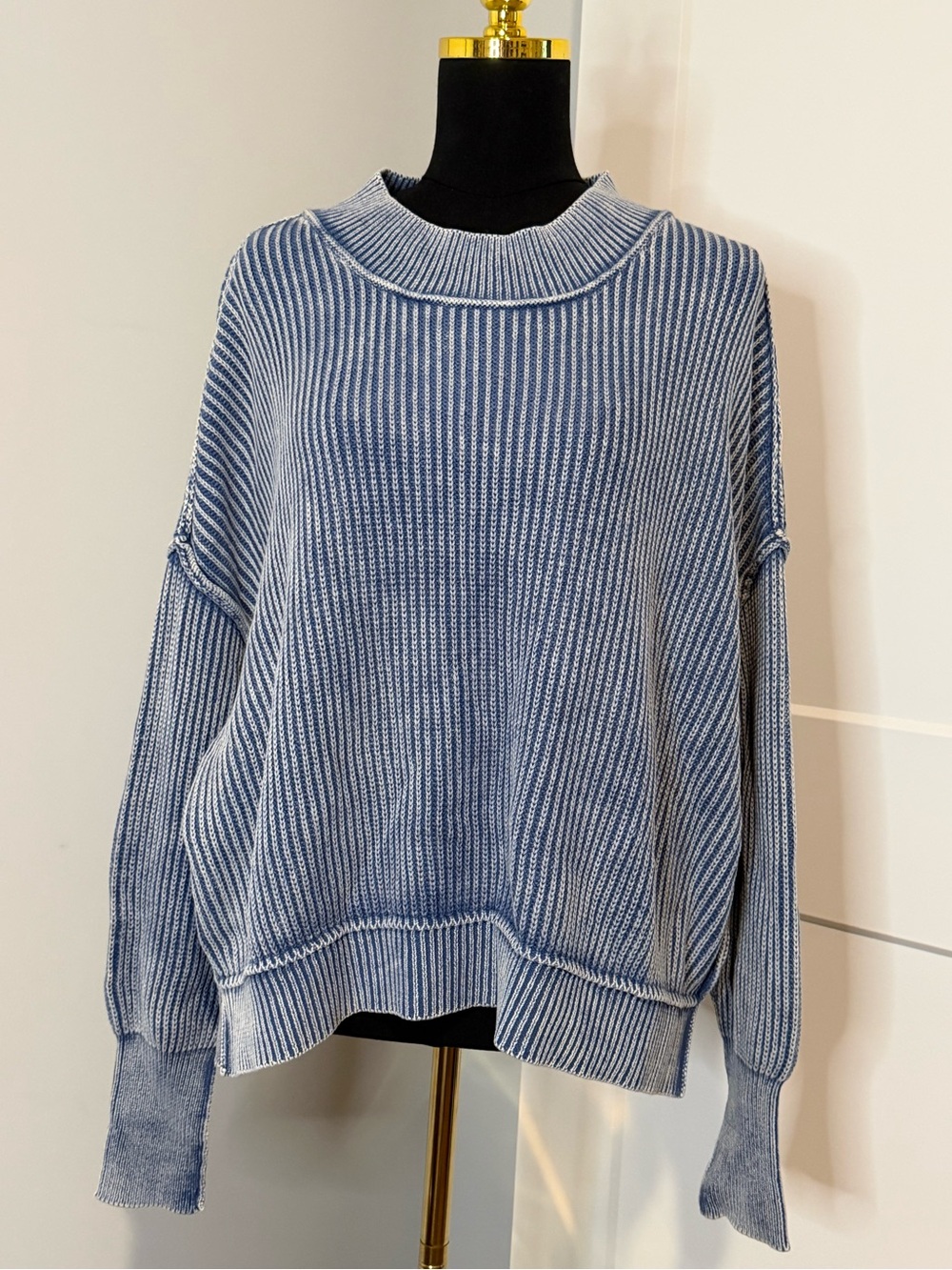 Zenana Women’s Washed Blue Ribbed Knit Women’s Sweater